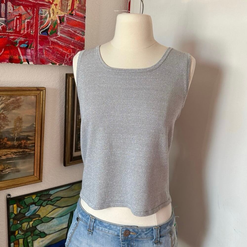 lew magram silver grey knit tank top